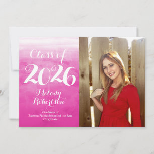 Photo Class of 2026 Graduation Pink Watercolor Invitation