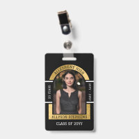 Photo Class Reunion Name Badge Black Gold School