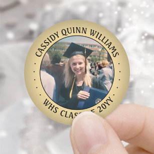 Photo Class Year Black and Gold Elegant Graduation Classic Round Sticker