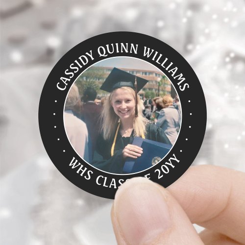 Photo Class Year Black and White Modern Graduation Classic Round Sticker