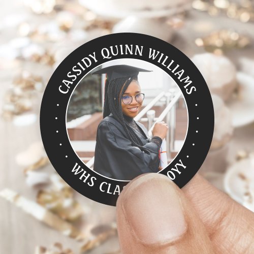 Photo Class Year Black and White Modern Graduation Classic Round Sticker