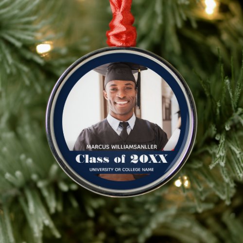 Photo Class Year Blue Graduation Metal Ornament