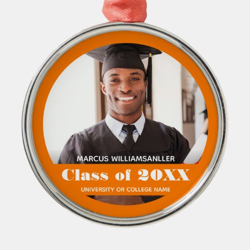 Photo Class Year Orange Graduation Metal Ornament