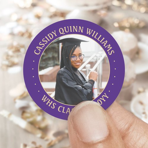 Photo Class Year Purple and Gold Modern Graduation Classic Round Sticker