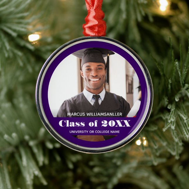 Photo Class Year Purple Graduation Metal Ornament (Tree)
