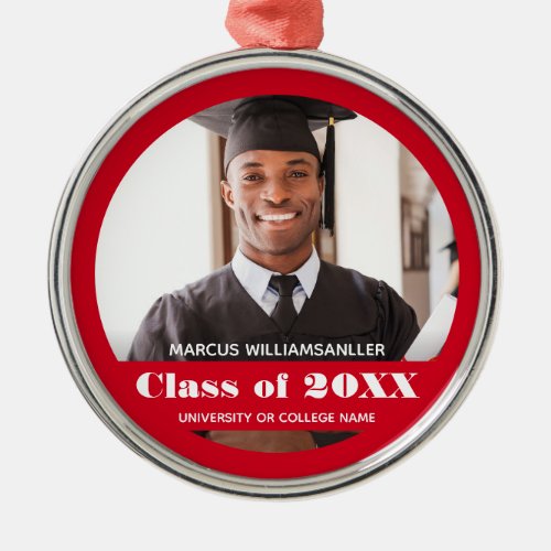 Photo Class Year Red Graduation Metal Ornament