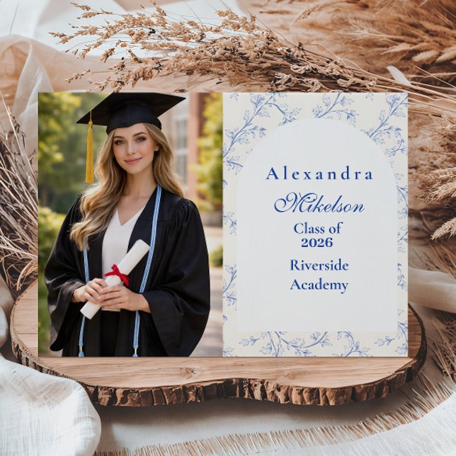 Photo Classic Porcelain Blue Graduation Party Announcement (Creator Uploaded)