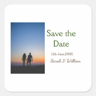 Photo classic white elegant typography wedding mod square sticker