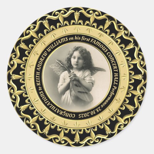 Photo Classical Opulent Gold Commemorative Black Classic Round Sticker