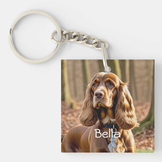 Photo Cocker Spaniel Personalize Keychain (Front)