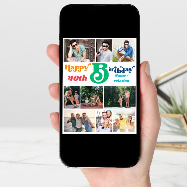 Photo Collage 10 Picture Name and Any Age Birthday Card (Front Digital)