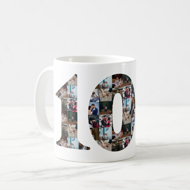 Photo collage 10 year anniversary gifts by year coffee mug (Front Left)