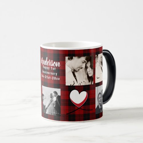 PHOTO COLLAGE 10th 15th Anniversary Buffalo Plaid Magic Mug