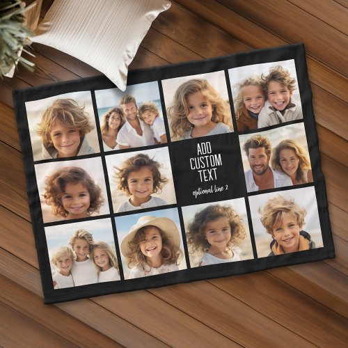 Photo Collage _ 11 Pics with a text block 2 lines Fleece Blanket