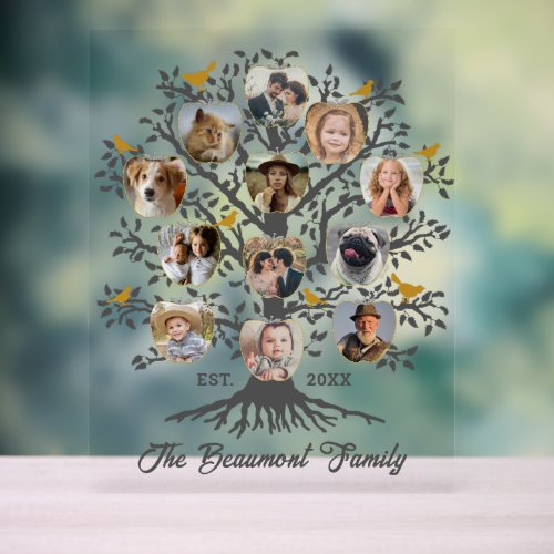 Photo Collage 12 Family Tree Custom Name and Date Acrylic Sign