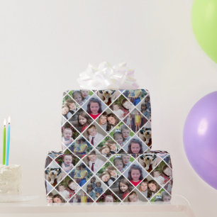 Photo Collage 12 Photos Diamond Pattern - White Wrapping Paper