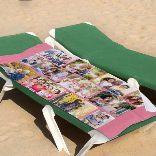 Photo Collage 12 Picture Masonry Grid Coral Pink Beach Towel