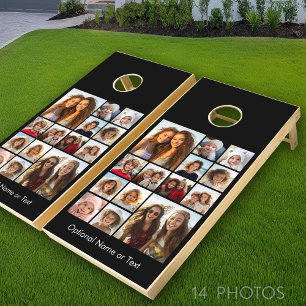 Photo Collage - 14 pics with 1 Line of Text Cornhole Set