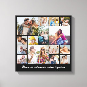 Photo Collage 15 Picture Grid Custom Square Black Canvas Print