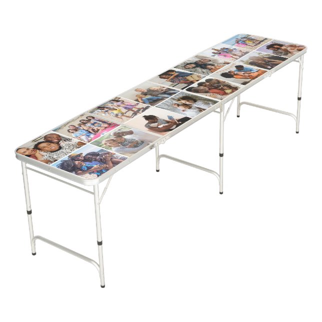 Photo Collage 16 Photographs Personalized Custom Beer Pong Table (Angled)