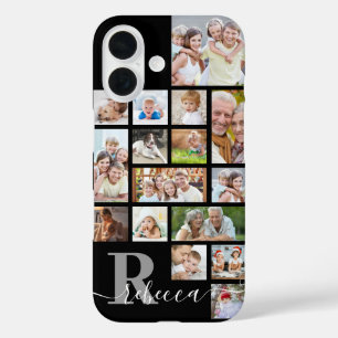 Photo Collage 16 Photos Monogram Name Custom Color iPhone 16 Case