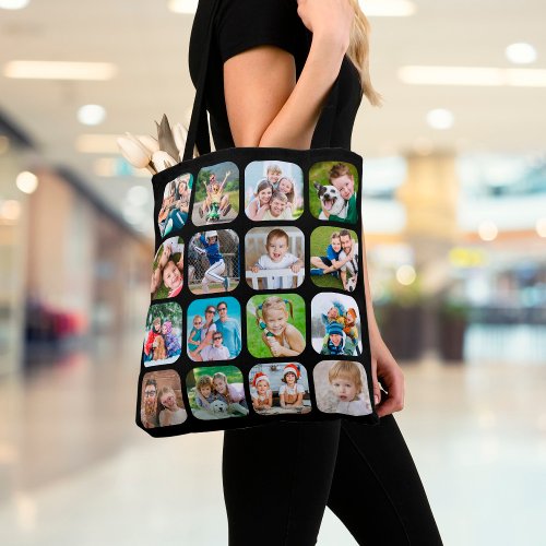 Photo Collage 16 Rounded Pictures Black Tote Bag