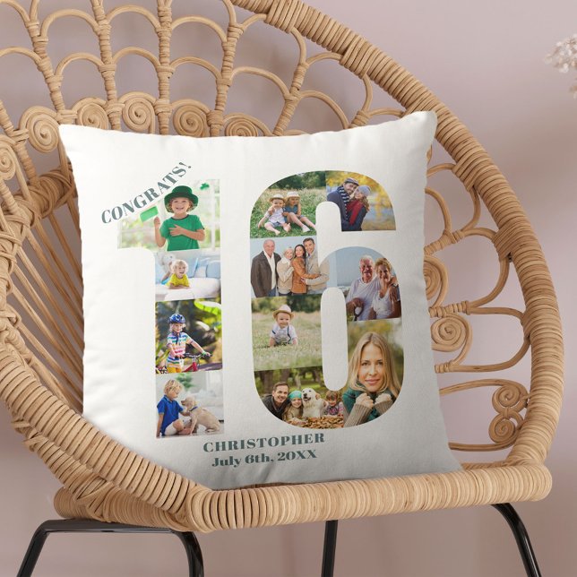 Photo Collage 16th Birthday Personalized Keepsake Throw Pillow (Creator Uploaded)
