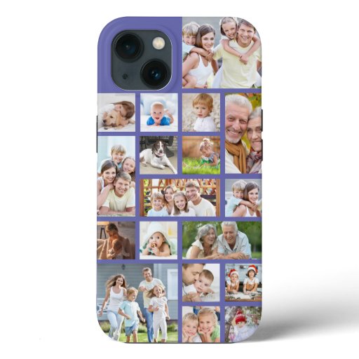 Photo Collage 18 Photos Custom Color Purple iPhone 13 Case