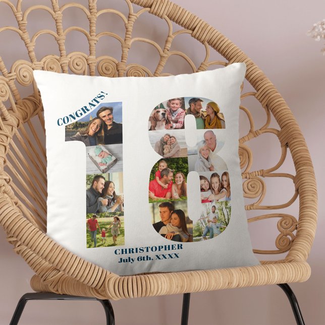 Photo Collage 18th Birthday Personalized Keepsake Throw Pillow (Creator Uploaded)