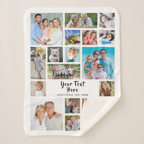 Photo Collage 19 Photos Brush Script Personalized Sherpa Blanket