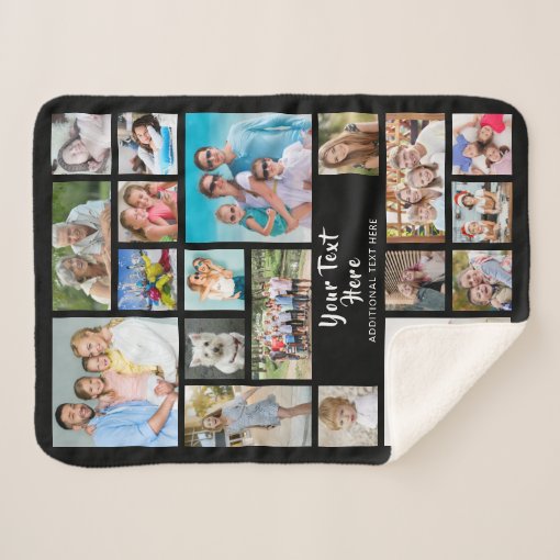 Photo Collage 19 Photos Brush Script Personalized Sherpa Blanket Zazzle
