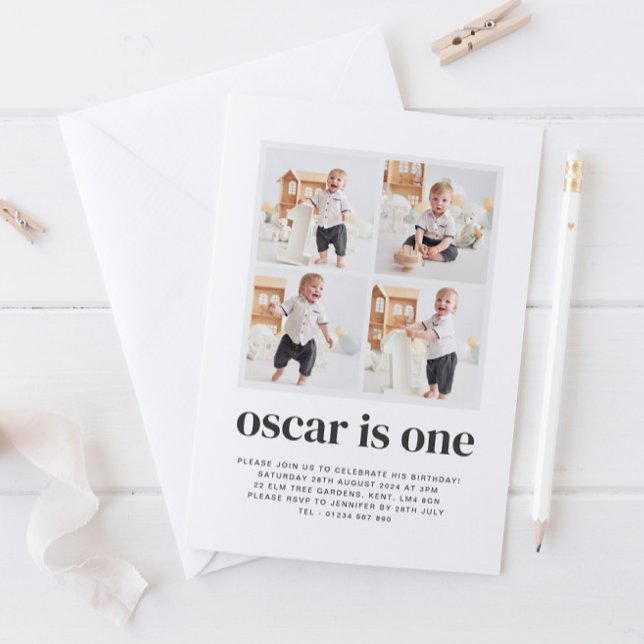 Photo Collage 1st Birthday Boy Invitation (Creator Uploaded)