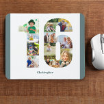 Photo Collage 1th Birthday Number 16 Personalized Mouse Pad<br><div class="desc">Create your own personalized mouse pad for a unique 16th birthday gift. The number 16 photo collage is on a white background with tranquil teal (blue green gray) borders. The design includes up to 11 different photographs - in different shapes and sizes - to give you the plenty of flexibility...</div>