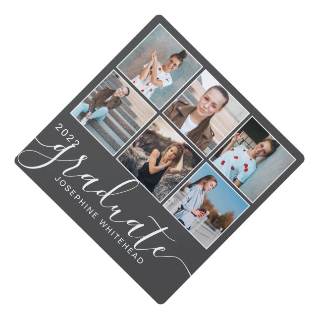 Photo Collage 2022 Graduate Dark Grey Graduation Cap Topper (Front)