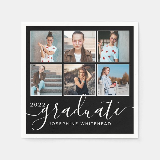 Photo Collage 2022 Graduate Party Black Napkins (Front)