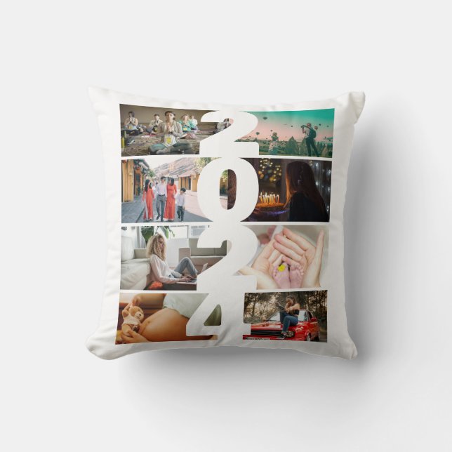 Photo collage 2024 throw pillow (Front)
