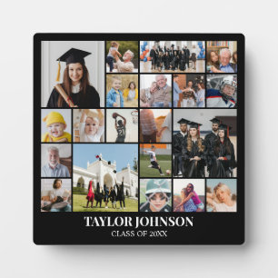 Photo Collage 20 Picture Grid Custom Square Black Plaque
