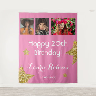 Photo Collage 20th Birthday Party Gold Backdrop