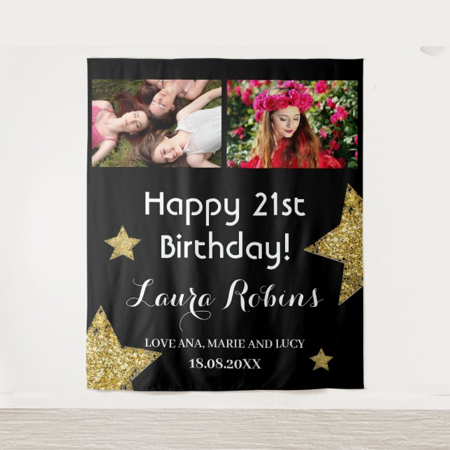 Photo Collage 21st Birthday Party Backdrop (Front)