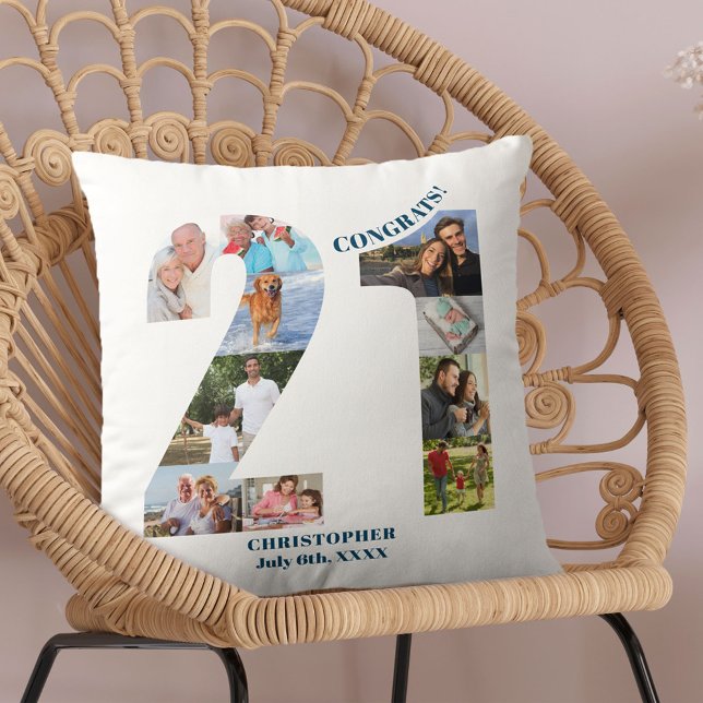 Photo Collage 21st Birthday Personalized Keepsake Throw Pillow (Creator Uploaded)