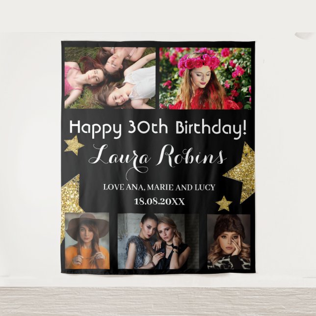 Photo Collage 30th Birthday Party Backdrop (Front)