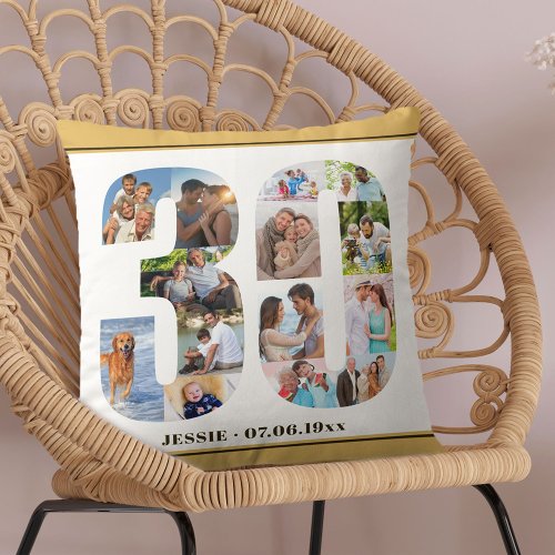 Photo Collage 30th Birthday Personalized Neutral Throw Pillow