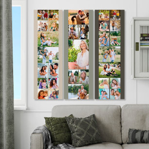 Photo Collage 31 Picture Neutral Grey Green Triptych