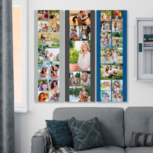 Photo Collage 31 Picture Stylish Grey Blue Triptych