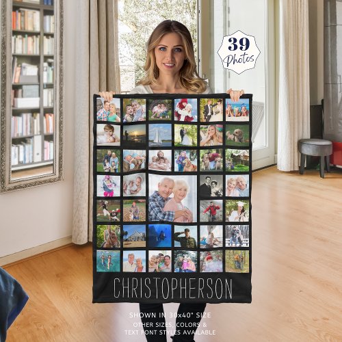 Photo Collage 39 Pics Editable Color Personalized Fleece Blanket