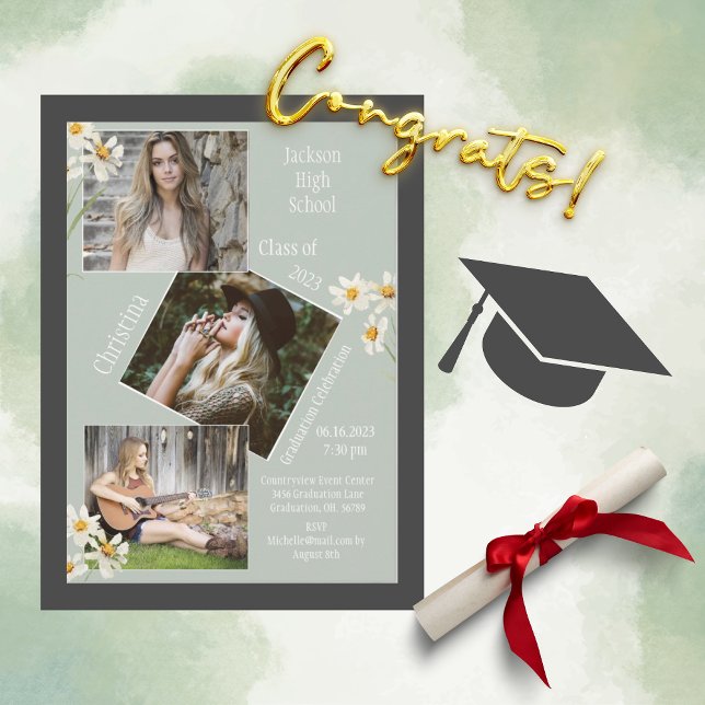 Photo Collage 3 Personalized Graduation Announcement (Creator Uploaded)