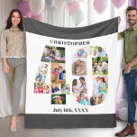 Photo Collage 40th Birthday Grey White Picture Fleece Blanket<br><div class="desc">Custom Picture Blanket with 15 of your favorite photos. This stylish photo collage is in the shape of the number 40 on a white background with charcoal grey borders. The blanket can also be personalized with the name and birth date of your choice. The template is set up ready for...</div>