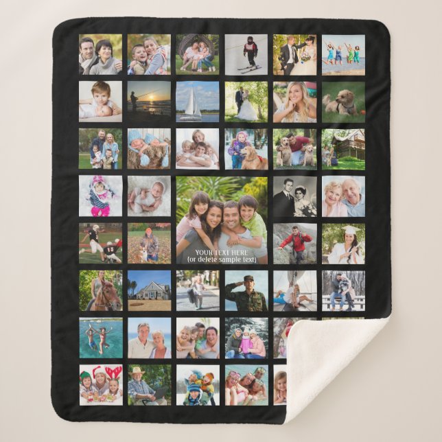 Photo Collage 45 Images on Black Memory Sherpa Blanket (Front)