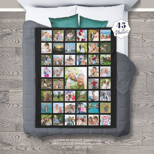 Photo Collage 45 Photo Template Custom Text Black Fleece Blanket