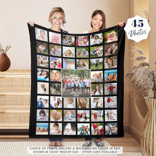 Photo Collage 45 Photo Template Personalized Black Fleece Blanket